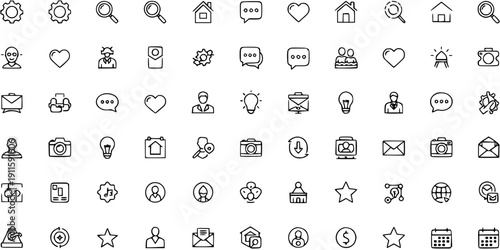 Diverse Set of Outline Icons for Web and App Design - 7 Rows of 7