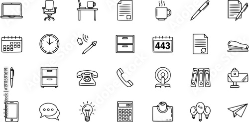 Office and Business Icons: A Comprehensive Set of Vector Illustrations for Your Projects