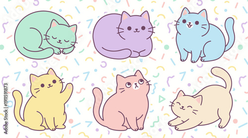 Adorable Kawaii Kittens in Pastel Colors A Delightful Collection of Cute Cat Illustrations