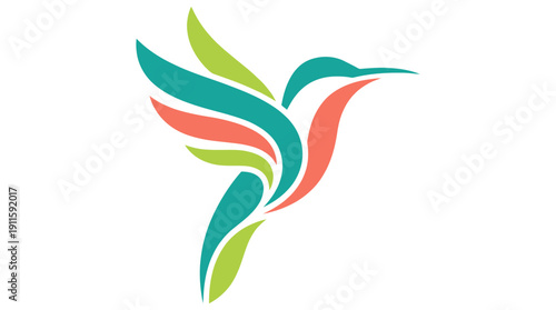 Vibrant Hummingbird Icon Symbolizing Speed and Grace in Minimalist Flat Vector Art