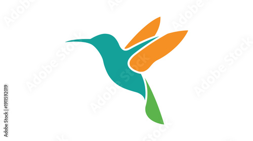 Vibrant Stylized Hummingbird Illustration Flying, a Modern Dynamic Logo Icon Design Element for Nature and Branding