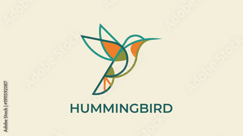 Geometric Hummingbird Logo Design - Minimalist Line Art Illustration