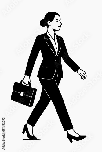 Professional businesswoman walking confidently with briefcase flat design vector illustration scalable art