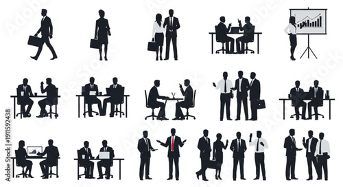 Collection of Business People Silhouettes in Various Poses.