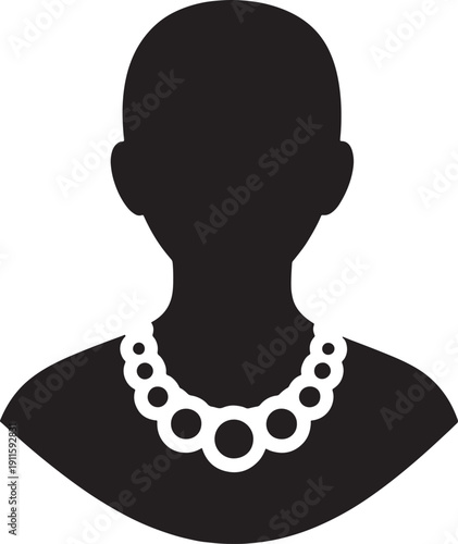 Black silhouette of a woman wearing a large pearl necklace female person