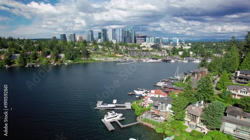 Drone Floating Over Meydenbauer Bay in Bellevue Washington