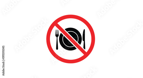 Prohibition sign indicating no eating or dining allowed with a red circle and diagonal line
