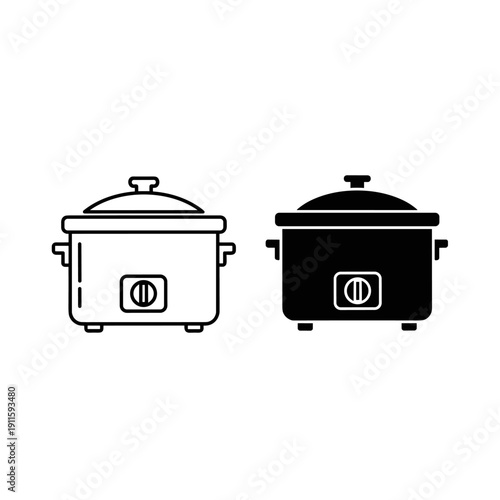 Two crock pots with lids side by side Vector