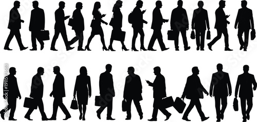 Business people walking silhouette vector, professional office workers commuting isolated on white background illustration