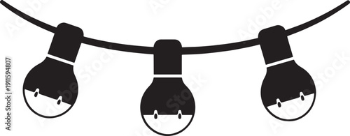 Three black hanging light bulbs on a string decoration string lights