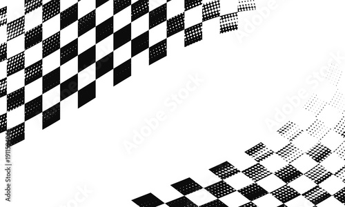 Race flag grunge background, car rally or motocross finish flag with vector checker pattern. Grunge race flag for car racing sport or bike speedway, motorsport