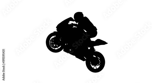 Biker performing a high wheelie stunt on a sport motorcycle silhouette
