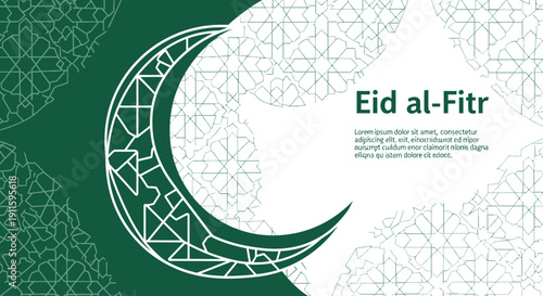 Elegant crescent moon with intricate geometric patterns, symbolizing a joyous spiritual celebration and cultural festivity banner design