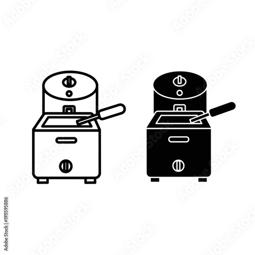 Two deep fryers side by side in black and white Vector