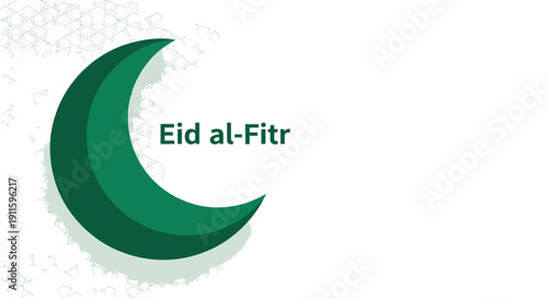 Modern green crescent moon illustration featuring the elegant "Eid al-Fitr" text, symbolizing the joyous conclusion of the fasting month and the celebration of this significant Islamic festival