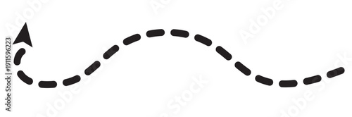A single arrow.Squiggle line dashed arrow. Dash curved vector editable stroke arrow. Isolated on white background. Vector illustration.