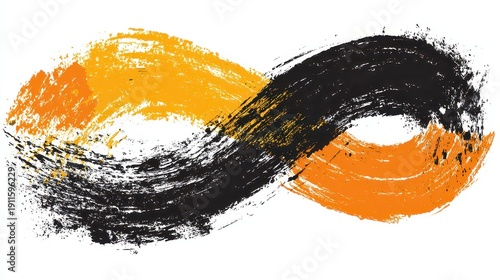 Abstract Infinity Symbol Painted with Orange and Black Brush Strokes on White Background