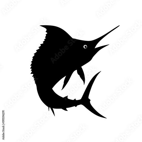 hand drawn marlin silhouette line art vector illustration