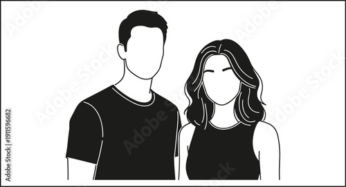 Faceless man and woman portrait silhouette modern couple illustration minimal line art people avatar vector design