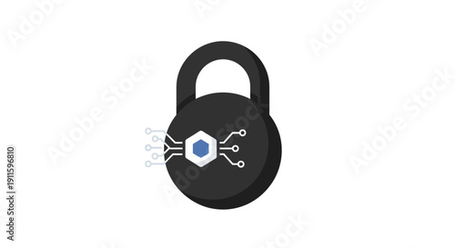 Black padlock with cyber security symbol.