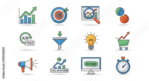 Set of Business and Marketing Icons for Strategy and Growth.