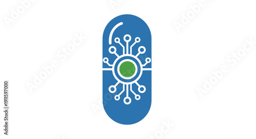 Blue Oval Microchip Electronic Component.