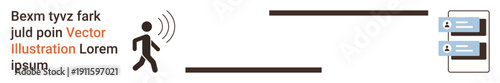 Wireless technology, digital connectivity, user interaction, data transfer, mobile interface, network systems. Human figure emitting signal lines towards digital interfaces. Wireless technology