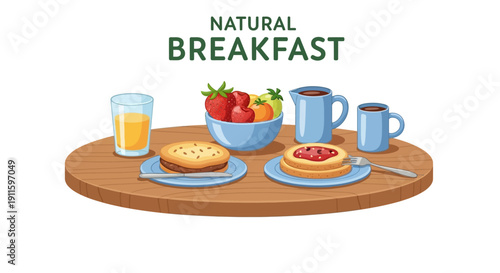 Breakfast food on a table setting.