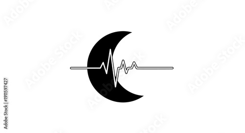 Crescent Moon Heartbeat Line Graphic Design.
