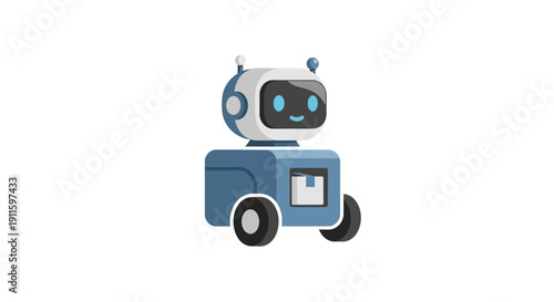 Cute robot toy on wheels moving.