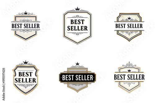 Collection of best seller badges displayed on a clean white background