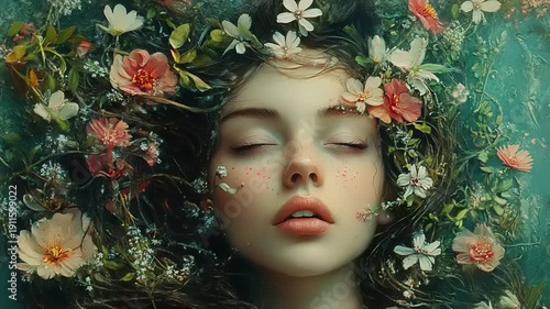 Woman with Floral Crown Eyes Closed.