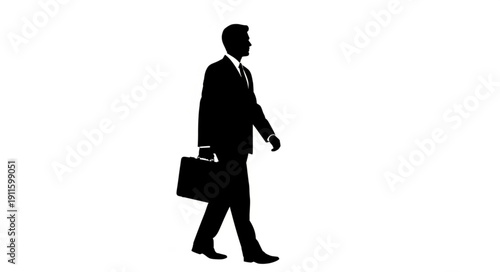 Silhouette of a businessman walking with a briefcase.
