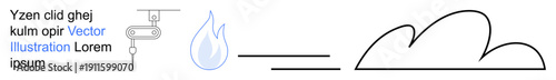 Scientific processes, weather phenomena, industrial applications, environmental concepts, abstract art, innovation. Drop, machine detail and cloud shape connected by a graphical line. Scientific