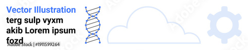 Biotechnology, cloud computing, innovation processes, data technology, scientific development, progress . Image shows a DNA strand, stylized cloud and gear symbol. Biotechnology and cloud computing