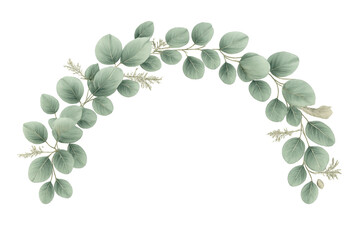 Watercolor eucalyptus leaves arching frame transparent background