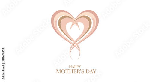 Mother's Day heart symbol vector graphic, Happy Mother's Day text, peach and gold color scheme