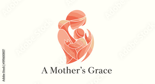 Mother and child embracing logo, A Mother's Grace vector emblem.