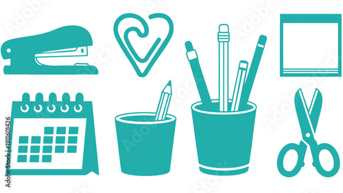 Office supplies icon set for business and organization needs