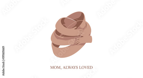 Vector illustration of intertwined hands with text 'MOM, ALWAYS LOVED', symbolizing love and family bonds.