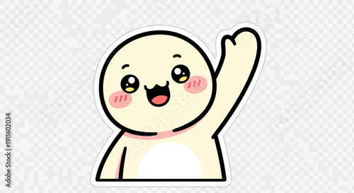 Cute cartoon character waving hello, friendly greeting, happy character, isolated on transparent background