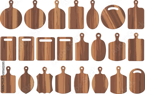 Wooden Cutting Boards Vector Collection Flat Kitchen Chopping Board Set for Cooking and Restaurant Design