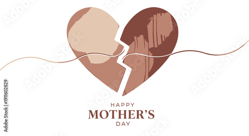 Broken heart icon for Mother's Day, symbolizing complicated relationships, created in modern style with brown and beige color palette