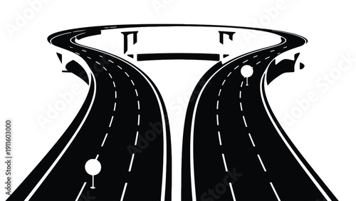 Road vector illustration with highway and lanes on white background