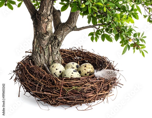 A bird's nest with eggs in a tree