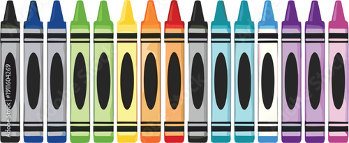 Colorful crayon set vector illustration with assorted wax crayons arranged in rainbow order isolated design