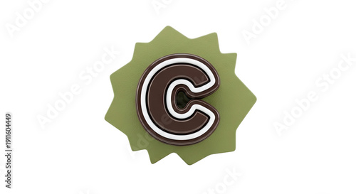 Chocolate Letter C with White Stripes on a Green Starburst Background