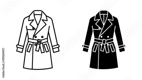 Two stylish belted coats with double-breasted fronts Vector