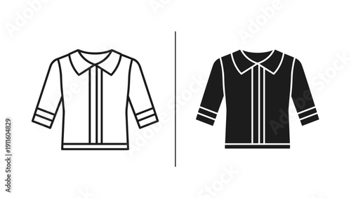 Black and white drawing of two shirts side by side Vector