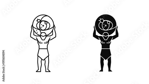A black and white drawing of two men holding plates Vector